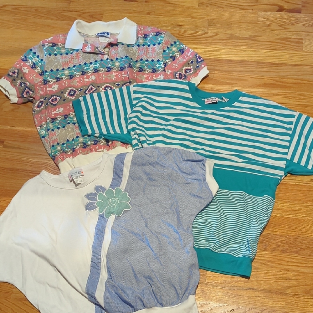 3 Vintage Ladies Short Sleeve Tops Size Large